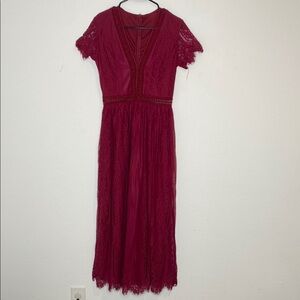Elegant Lace Midi Dress in Deep Red